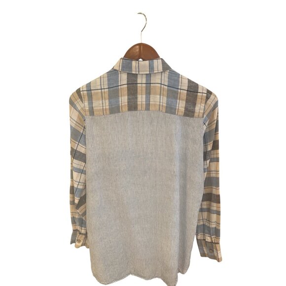 Foxcroft NYC Womens Relaxed Fit Plaid Button-Up Shirt Size 4 100% Linen Blue & B - Picture 2 of 6